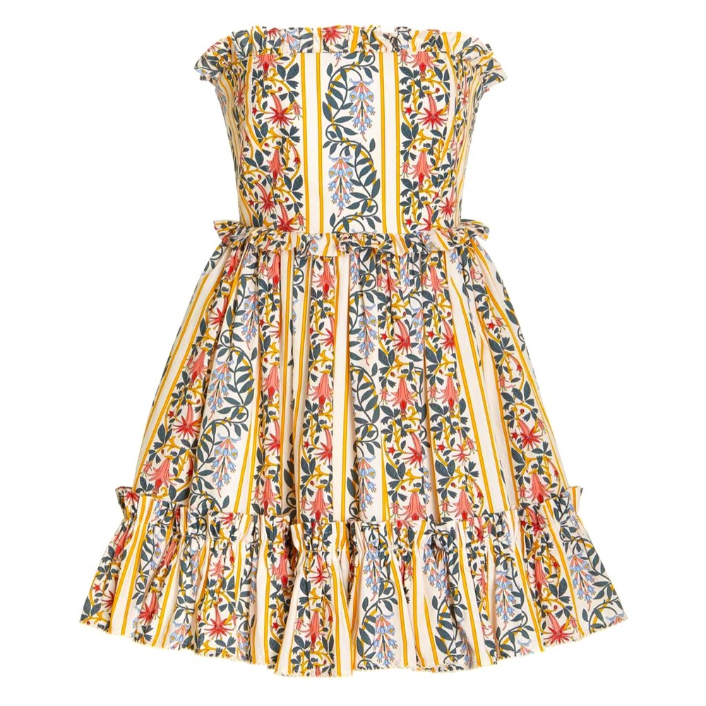 Agua by Agua Bendita Rosa Ruffled Floral Cotton Strapless Mini Dress